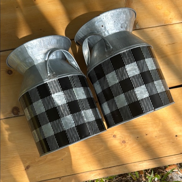 Buffalo Plaid Metal Milk Cans - Set of 2 - Picture 3 of 3